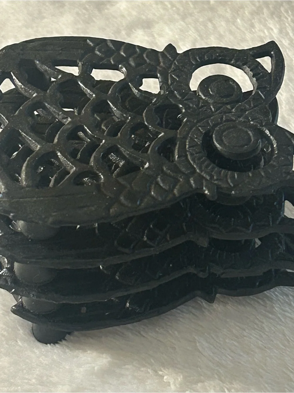 Vintage Cast Iron Owl Trivets - Set of 4